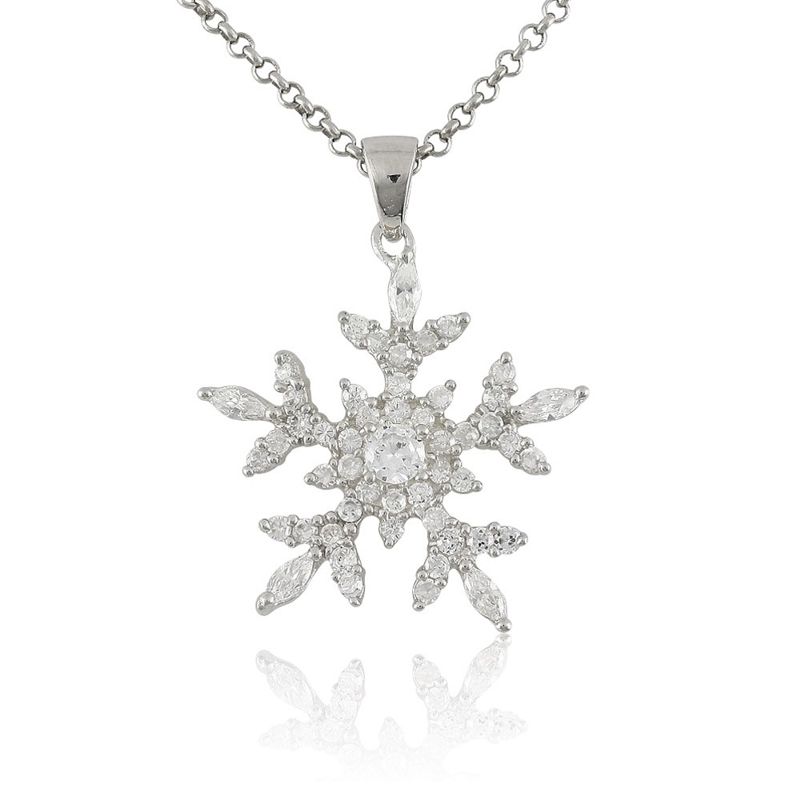 Snowflake Cubic Zirconia Sterling Necklace - Click Image to Close